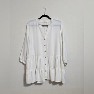 Entro White Tiered Button-Down Blouse